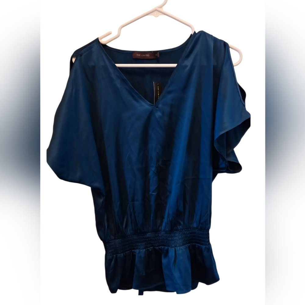 Gorgeus The Limited Blue Open Shoulder Peplum Blouse Y2k